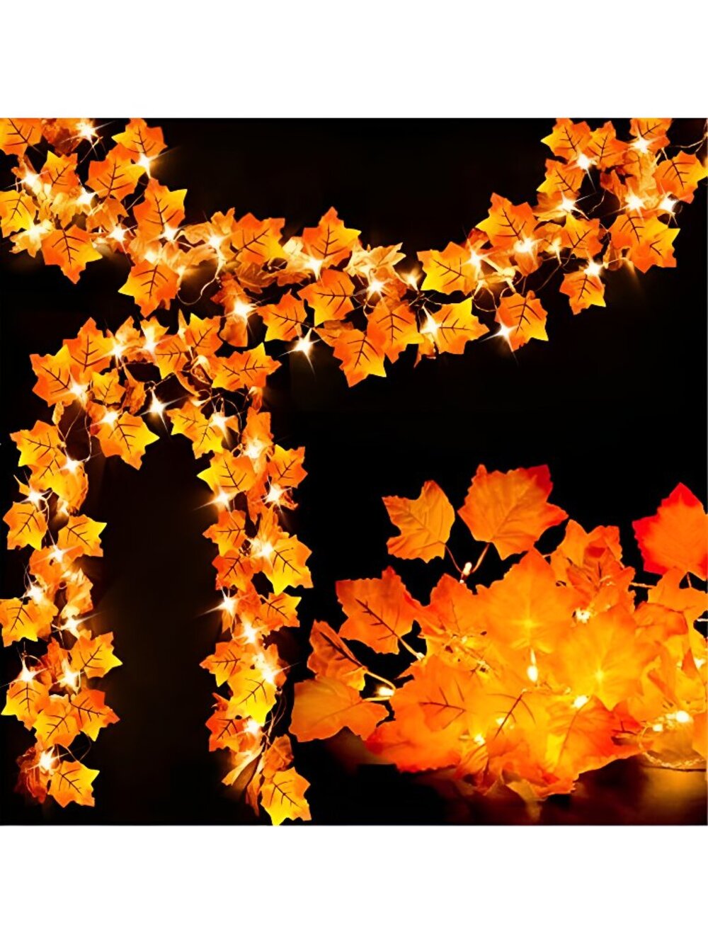 2-Pack Lighted Fall Garland, Total 16.4ft 40 LED Autumn String Lights